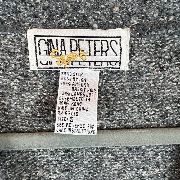 GINA PETERS Sport patchwork silk angora blend oversized cozy cardigan sweater S - Picture 3 of 6